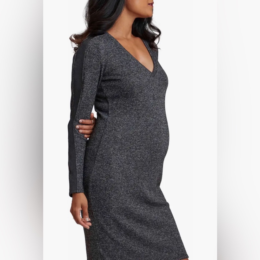 NWT New Stowaway Collection long sleeve Faux Suede Trim midi dress Maternity L - Picture 3 of 12